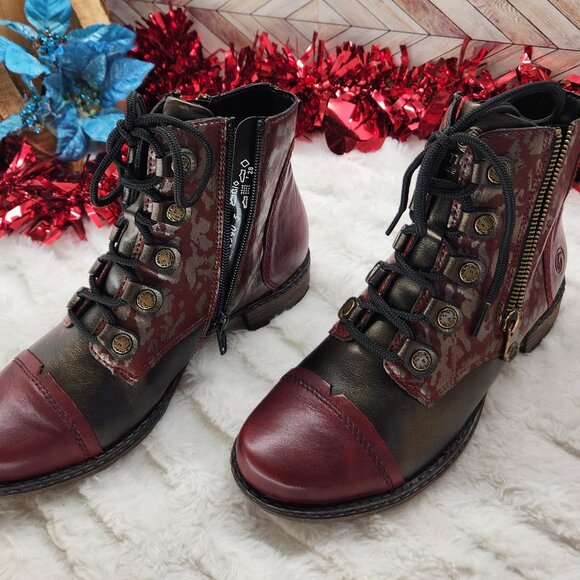 Remonte Women's (US 5.5/EU 36) Burgundy Accent Vintage Lace-Up Ankle Boots - Picture 1 of 16